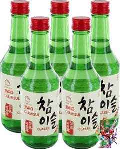 yoaxia® 5er Pack HITEJINRO Soju Jinro Chamisul Classic (5x 350ml) Spirituose Alk. 20,1% vol. + ein kleiner Glücksanhänger