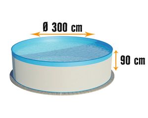 Aufstellpool Stahlwandpool Planet Pool rund Ø 300x90 cm inkl. Einhänge-Kartuschenfilteranlage weiß mit Overlap-Folie blau
