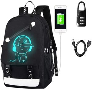 USB školní batoh, školní taška, sportovní batoh, denní batoh se zámkem pro dívky, chlapce, děti, dámy, pány, mládež (černá)