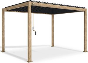 Weide Deluxe | 3,6 x 4 M | mit Hellbrauner Holzoptik Pavillon | Voll-Aluminium | Lamellendach anthrazit | Pergola freistehend