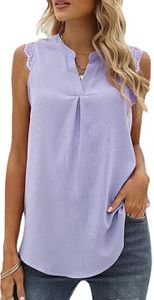 ASKSA Damen Ärmellose Bluse Elegant Spitzen Chiffon Tops Hemd V-Ausschnitt Sommer Casual Shirts, Violett, L