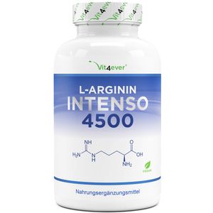 Vit4ever® L-Arginin 4500 INTENSO - 365 vegane Kapseln - Hochdosiert mit 4500 mg L-Arginin - 100% L-Arginin Base aus Fermenation -  - Vegan