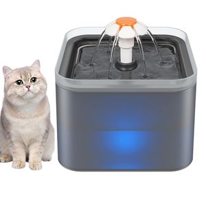 Katzenbrunnen, Automatische Trinkbrunnen für Katze und Hunde, Ultraleiser Wasserbrunnen mit Aktivkohlefilter und Wasserpumpe, 2 L, Grau