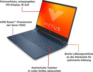 Herní notebook HP Victus 16-s0183ng, AMD Ryzen™ 7, 40,9 cm (16,1"), 1920 x 1080 pixelů