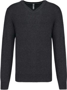 Kariban Herren Pullover Strick Zopfmuster Langarm Baumwolle V-Neck, Größe:S, Farbe:Black Heather