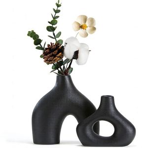 Vasen, Dekovase 2er Keramik Vase, Pampasgras Vasen matt (Handgefertigte Getrocknete Blumenbehälter, Boho Blumenpflanzenbehälter