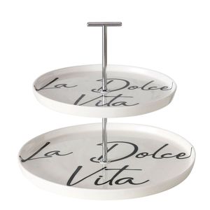 1  Etagere DOLCE VITA weiß mit schwarzer Schrift Servierplatte Servierschale