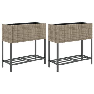 vidaXL Hochbeete mit Ablage 2 Stk. Grau 70x28x70 cm Poly Rattan