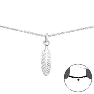 Choker Kette Silber 925 mit Anhänger Feder