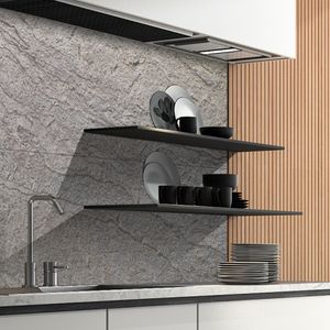 Küchenrückwand Naturstein aus 100 % Echtstein – jede Platte ein Unikat, Größe:122 x 61 cm, Steinart:Buntschiefer Beton Goldgrau
