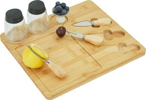HOOZ Bambus Käsebrett mit Käsemesser Set, Servierplatte Holz für Käse