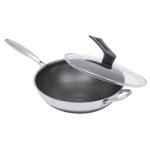 Indukční pánev wok s poklicí 30cm nepřilnavá pánev wok z nerezové oceli odolná proti poškrábání (stříbrná)