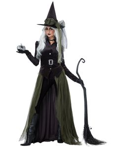 Gothic-Hexenkostüm für Damen Halloween-Kostüm grün-schwarz
