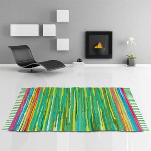 Flickenteppich handgewebter Teppich aus Baumwolle, stylischer und strapazierfähiger Fleckerlteppich (160 x 230cm / grün - dunkelgrün)