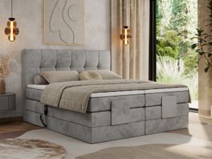 MKS MEBLE Boxspringbett 200 x 200 cm elektrisch verstellbar 7-Zonen Taschenfederkern Matratze mit Topper Bett 200 x 200 cm mit Motor Polsterbett Motorbett - Vittoria - Hellgrau Velvet - H3