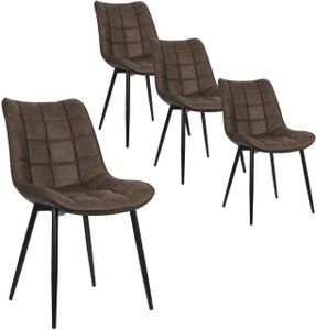 WOLTU Esszimmerstühle 4er-Set Küchenstuhl Polsterstuhl mit Rückenlehne, aus Kunstleder, Metallbeine, Braun