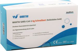 WANTAI SARS-CoV-2 Ag Schnelltest (Kolloidales Gold)- Vorderer Nasenabstrich & Speichel-Lolli 5-er Pack Test ID: AT1265/21