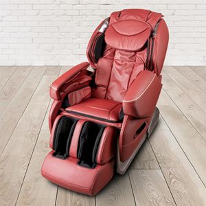 PureHaven Massage-Sessel Knet- und Klopfmassage Heizfunktion Bluetooth USB Sprachsteuerung rotes Kunstleder Fuß- Rücken- und Gesäßmassage