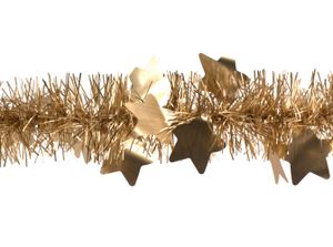 Weihnachtsgirlande Lametta mit großen Sternen 9cm x 2m gold matt