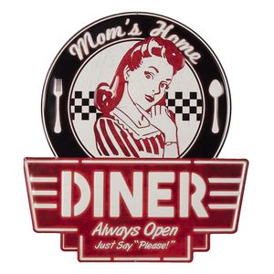 Clayre &amp; Eef 6Y4384 Znak "Mom's Diner" Retro Czerwony/Czarny 45x50cm