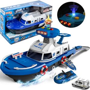 MalPlay Polizeiboot | Fähre Spielzeugboot Licht & Sound inkl. Polizeiwagen und Motorboot | ab 3 Jahren | Geschenk für Kinder