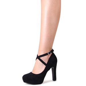 topschuhe24 2709 Damen Riemchen Pumps Velours High Heels, Farbe:Schwarz, Größe:40 EU