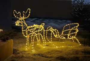 LED Deko "Rentier mit Schlitten" 177 cm lang, Weihnachtsbeleuchtung für Draußen, Weihnachtsdeko mit Lichterkette, Gartendeko