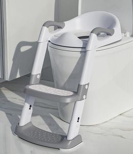 Kinder-Toilettensitz mit Treppe, Töpfchentrainer, gepolsterter Kinder-Toilettensitz, höhenverstellbar klappbar, rutschfest, Kinder-Toilettenzubehör