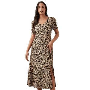 Dorothy Perkins - Dámske midi šaty s krátkym rukávom DP1589 (36 DE) (Brown/Black)