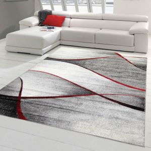 Moderner Wohnzimmer Teppich Wellen Design in rot grau anthrazit - pflegeleicht Größe - 140x200 cm