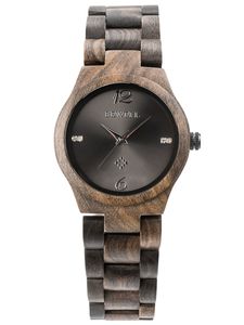 Alienwork Damen-Armbanduhr Quarz schwarz mit Holz-Armband Holzuhr Natur-Holz