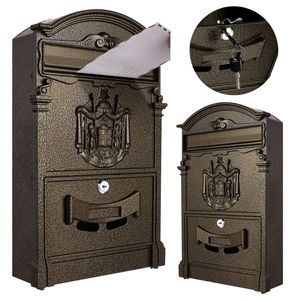 Vintage-Briefkasten Wandbriefkasten, 41 x 24 x 7,6 cm mit 2 Schlüssel, Stahl Mailbox Letterbox, Nostalgischer Wandbriefkasten mit Große Kapazität, Wasserdicht, Braun