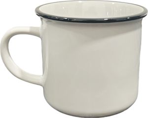 1 Stk. Keramiktasse im Emaille Style mit schwarzem Rand "Orca coatings"