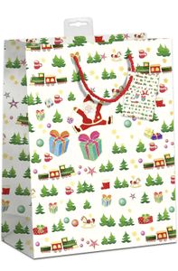 PremiumLine Geschenktaschen Weihnachten 6 Stück | XXL Geschenktüten Papier Geschenkbeutel groß| farbige Kordel, Namenskarte | Weihnachtsmann weiß, Jumbo 33x45x12cm | Skorpion Papeterie