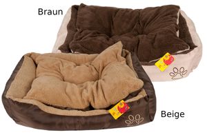 Hundebett Medium 75 cm x cm 58 cm x 19 cm  Farbe Braun mit flauschigem Kissen waschbar Hundekorb Hundeliege Hundeschlafplatz