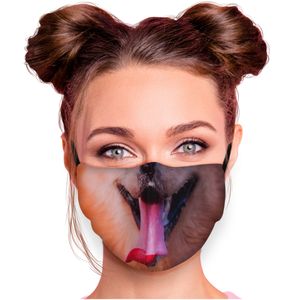 Mundschutz Nasenschutz Behelfs – Maske, waschbar, Filterfach, verstellbar, Motiv Hund Schnauze Zunge
