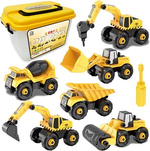 Montage Auto LKW Spielzeug, Spielfahrzeuge, 6 Stück Bagger Kinder Spielzeug ab 3 Jahre Junge, Baustelle Lastwagen Kinder Spielzeug