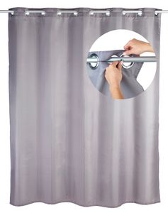 WENKO Dusch Vorhang Badewannen Ringe Textil 180 x 200 cm Flex Grau waschbar