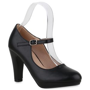 VAN HILL Damen Mary Janes Pumps Elegante Absatz-Schuhe 840684, Farbe: Schwarz, Größe: 39