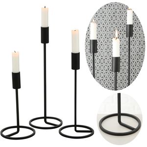 LS-LebenStil 3x Kerzenständer Schwarz Metall Set Stabkerzenhalter Kerzenhalter Kerzenleuchter