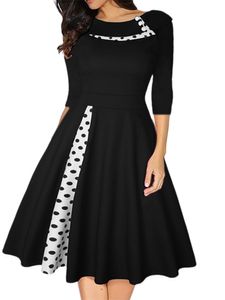Damen Abendkleider Vintage Kurze Kleid Kaftan Gepunktet Minikleid Sommer Kleider Schwarz und Weiß,Größe L