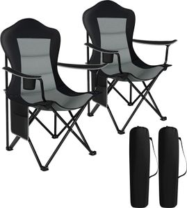 WOLTU Campingstuhl Faltbar 2er Set, Leichter Klappstuhl, Angelstuhl Gartenstuhl Regiestuhl klappbar, für Outdoor Camping Strand Terrasse Grillen Angeln Picknick, Schwarz + Dunkelgrau