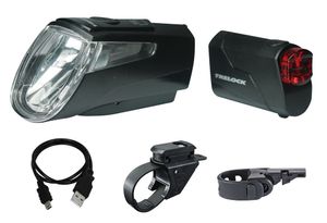 Trelock LED-Akku-Leuchten Set I-go Power LS 460/720 schwarz mit Halter 40 Lux STVZO
