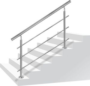 LZQ Edelstahl-Handlauf Geländer für Treppen Brüstung Balkon mit/ohne Querstreben (120cm, 3 Querstreben)