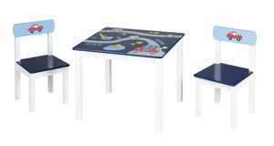 roba Kinder Sitzgruppe 'Rennfahrer', 2 Kinderstühle & 1 Tisch, mit Fahrzeug-Motiven in blau