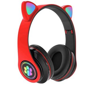 Wireless Bluetooth Headset Glühende Katze Ohr Kopfhörer Stereo Musik Kopfhörer mit Mic Einstellbare Stirnband Kopfhörer für Desktop-Laptop Tablet PC Smartphone Farbe:Rot
