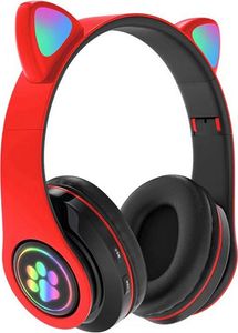 Wireless Bluetooth Headset Glühende Katze Ohr Kopfhörer Stereo Musik Kopfhörer mit Mic Einstellbare Stirnband Kopfhörer für Desktop-Laptop Tablet PC Smartphone Farbe:Rot