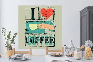Wandtattoo Wandsticker Wandaufkleber Kaffee - Zitate - Vintage - Ich liebe Kaffee - Sprichwörter 120x120 cm Selbstklebend und Repositionierbar
