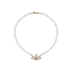 Saturn-Perlenkette für Frauen, Perlen-Planet-Halskette, kurze runde Faux-Perlenkette, silberne Saturn-Perlenkette, Brautperlen-Kugelkette