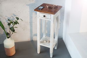 riess-ambiente Landhaus Beistelltisch LA FLEUR 75cm weiß Mahagoni Massivholz Telefontisch mit Schublade Ablage Tisch